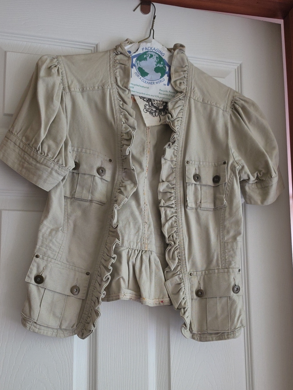 Ruffled Short Sleeve Utility Jacket - Cream
